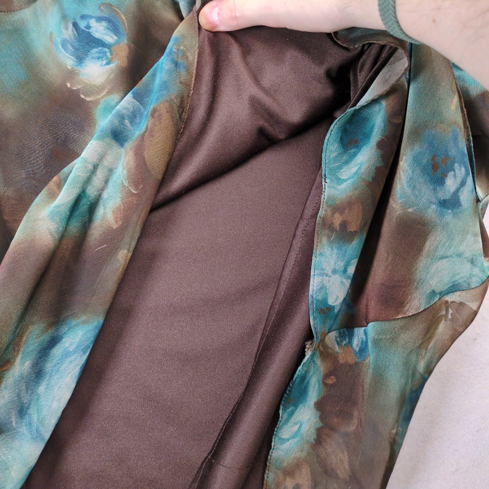 Vtg R&M Richards Sheer Floral Overlay 2pc Blouse & Maxi Skirt Set Blue Brown USA Item image 8