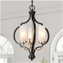 LNC Modern Black &amp; Gold Chandelier with Glass Shade Candlestick Pendant ... - £85.21 GBP