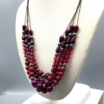Vintage Charming Charlie Mauve and Burgundy Beaded Multi Strand Necklace - £22.56 GBP