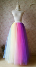 Rainbow Color Long Tulle Skirt Holiday Outfit Women Plus Size Rainbow Skirt image 11