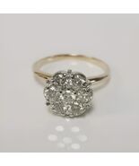 Cubic Zirconia Cluster Ring, 925 Sterling Silver, 14K Two Tone Gold Plated - $54.00