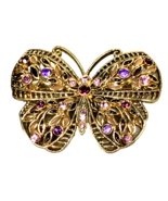 Crystal Butterfly Pin Brooch Silver Tone Lilac Plique-A-Jour - £28.22 GBP
