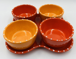 Serving Tray Dish Relish Condiment Ramekins Orange Red White Dots - £19.17 GBP