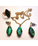 Merlite Paua Abalone Shell Jewelry Set Necklace Ring sz 6 Earrings VTG 3... - £37.17 GBP