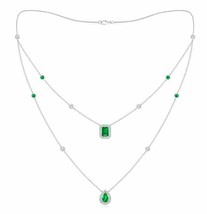 2CT Mulit-Lab Created Emerald &amp; Diamond Double Strand Necklace 14K Gold Plated - £75.92 GBP