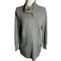 Soft Surroundings Highland Sweater M Grey Snaps Pockets Chunky Rib Knit Tunic - £20.34 GBP