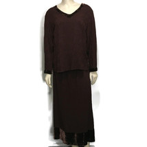J Jill Woman Brown Velvet Trim Textured 1X Top 3X Long Skirt Set Outfit  - £37.33 GBP