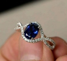 1CT Oval Cut Lab-Created Blue Sapphire Split Shank Engagement Ring in 925 Silver - £71.93 GBP