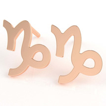 Capricorn Zodiac Sign Earrings In Solid 14K Rose Gold - £159.93 GBP