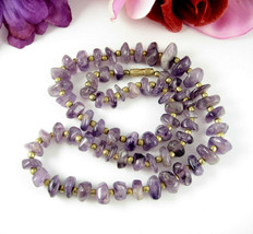 Amethyst Chunk Chips Necklace Vintage Polished Purple Stones Graudated 21&quot; - £21.23 GBP
