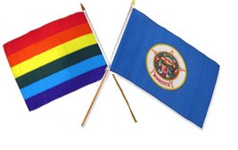 AES 12x18 12&quot;x18&quot; Wholesale Combo Rainbow Gay Pride &amp; State Minnesota Stick Flag - £8.83 GBP