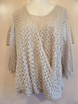 Roz &amp; Ali  Beige Lace Crossover Front 3/4 Sleeve Top Blouse Sze 2X - £11.45 GBP