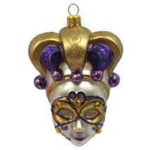 Purple and Gold Venetian Mask Polish Glass Christmas Tree Ornament Mardi... - $49.98