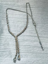 Estate Silvertone Chain with Clear Rhinestone Tassel Teardrop Pendant Necklace – - £8.35 GBP
