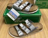 Women&#39;s Birkenstock Betula Size 9 Leo Silver Sandals Slides Comfort EUR 40 - $79.99