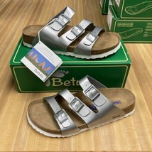 Women&#39;s Birkenstock Betula Size 9 Leo Silver Sandals Slides Comfort EUR 40 - £62.53 GBP