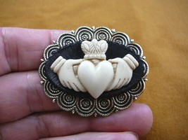 CM38-110) traditional CLADDAGH heart hands black + white CAMEO brass Pin Pendant - £26.08 GBP