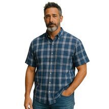 Roundtree Yorke Mens Blue Plaid Button Up Shirt Short Sleeve Size Medium - $6.89