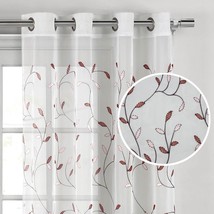 Rust/Pink Wavy Leaves Embroidered Sheer Extra Wide 54&quot; X 84&quot; Grommet Curtain - £29.66 GBP