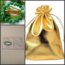Certified 18 10mm Chinese Green Jade Beaded Amulet Mala Bracelet -6&quot; W Bag - $8.96