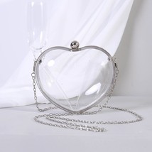 Transparent Clutch Bag For Women Heart Shape Acrylic Evening Bag  Silver Chain   - £80.49 GBP