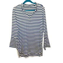 Dudley Stephens Women’s L Striped Tunic Top Navy White India Bell Sleeve - $784.31 MXN