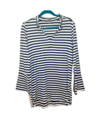 Dudley Stephens Women’s L Striped Tunic Top Navy White India Bell Sleeve - $42.00