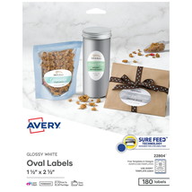 Avery Printable Blank Oval Labels 1.5 x 2.5 Glossy White 180 Customizabl... - $25.73