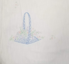 Embroidered Tablecloth Textured Vintage 36x27 STAINS Blue Pink Basket Fl... - £5.42 GBP