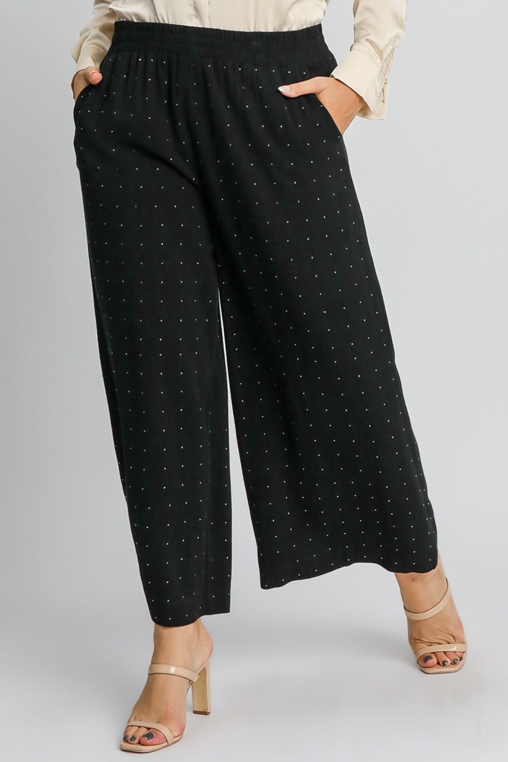 Umgee Full Size High Waisted Embellished Linen Pants Plus Size Item image 4