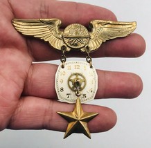 Vintage Steampunk Brooch Pin w/WWII US Army Navigator Wings Waltham Watc... - $26.95