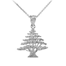 14k Solid White Gold Cedar Oak Cedar Tree of Lebanon Symbol Pendant Necklace - £184.77 GBP+