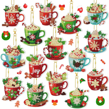 15 Pieces Christmas Hot Cocoa Colorful Diamond Painting Keychain Ornamen... - $17.68