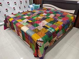 Traditional Jaipur Handmade Patchwork Silk Patola Kantha Bedcover Kantha Quilt S - £63.79 GBP