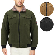 Men&#39;s Corduroy Zip Up Quilted Sherpa Collar Multi Pocket Flight Bomber J... - £45.75 GBP