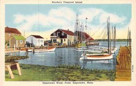 Boat Dock Edgartown Martha&#39;s Vineyard Island Massachusetts linen postcard - £5.09 GBP