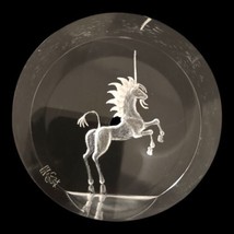 M Cox Unicorn Paperweight Clear Vintage 80s Acrylic Reverse Handcarved I... - $32.99