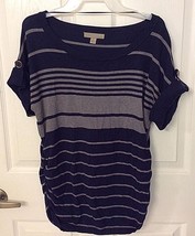 One A Brand Short Sleeve W Button &amp; Crop Sides Blue/Gray Sweater Women&#39;s... - £12.53 GBP