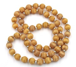 Vintage Golden Brown Silk Thread Single Strand Necklace Silver Tone Spacer Beads - £7.83 GBP