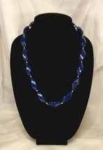 Vintage Trifari Blue And Gold Chunky Bead Necklace Costume Jewelry  - £15.80 GBP
