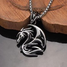 Silver Pterosaur Dragon Pendant Necklace Men&#39;s Punk Rock Jewelry Chain 24&quot; Gift - £9.49 GBP
