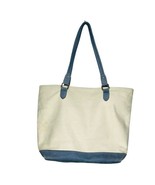 Vintage Lands End Canvas Boat Tote Beach Travel Bag White Blue Large USA - $49.00