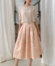 Champagne Pink A-line  Midi Skirt Outfit Women Custom Plus Size Pleated Skirts image 7