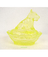 Boyd Vaseline Glass Scottie Terrior on Basket Salt Dish Signature Series... - $41.78