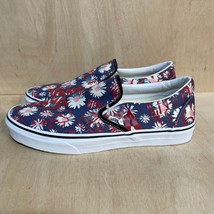 Vans Shoes Mens 10.5 Womens 12 Classic Slip On Sneakers Floral Blue Red Logo - £36.60 GBP
