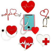 7pcs Electrocardiogram 7PCS Record Heart Beat Stethoscope Doctor Medical Brooch  - £15.91 GBP