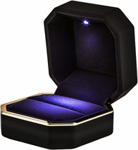 Luxury Ring Box, Square Velvet Wedding Ring Case Jewelry Gift Box with LED Light - $22.51