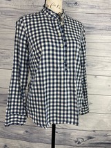 Talbots Button Up Check Shirt Womens Pp Ruffle Mock Neck Long Sleeve Cotton - $12.86