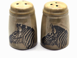 Vintage Zebra Salt &amp; Pepper Shaker Set With Stoppers Stoneware Pottery B... - $9.98