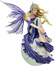 Fantasy Twilight Blonde Fairy Sitting On Full Moon Bubble Glass Ball Statue 8.5&quot; - £79.92 GBP